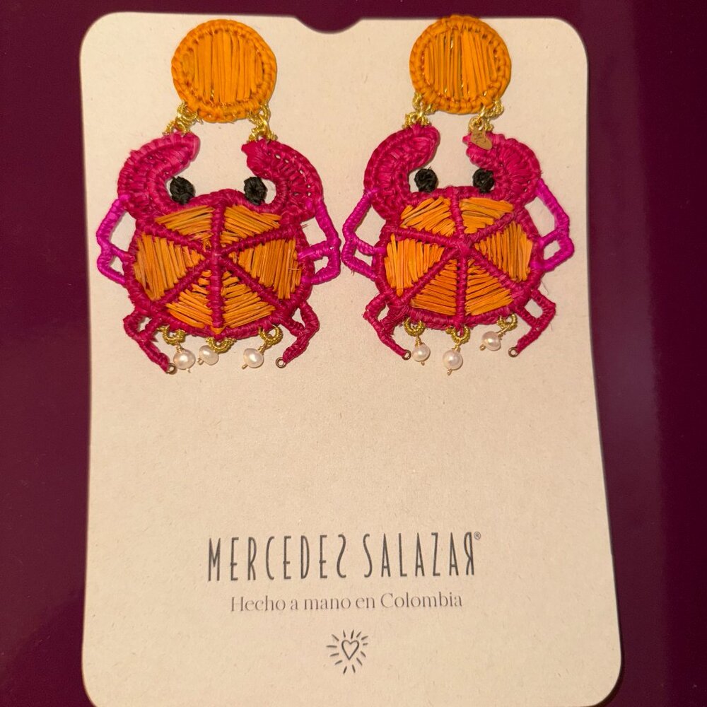 BNWT - Mercedes Salazar Crab Away Raffia Earrings